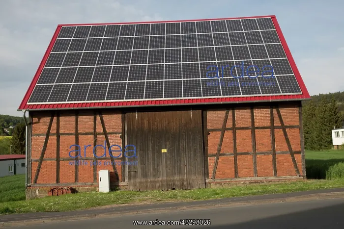 : 80183346 Solar PV Roof - on old half-timbered barn : 80183346 Solar PV Roof - on old half-timbered barn