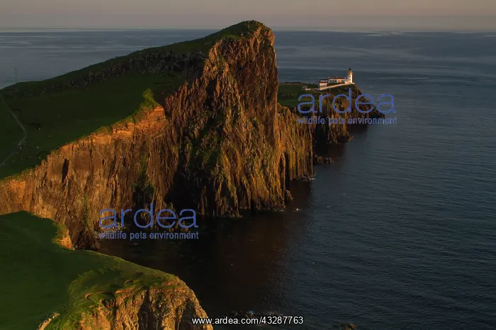 : 80186722 Neist Point Lighthouse - cliffs side-lit : 80186722 Neist Point Lighthouse - cliffs side-lit