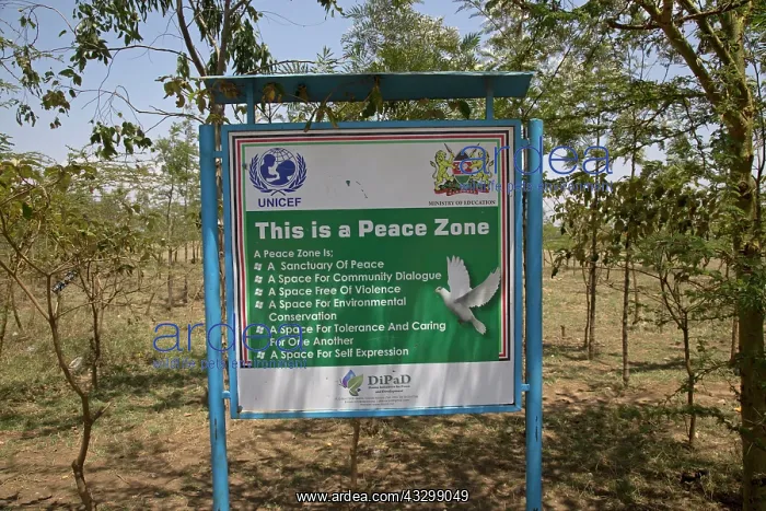 : 80186923 Signboard displaying adjacent Peace Zone : 80186923 Signboard displaying adjacent Peace Zone