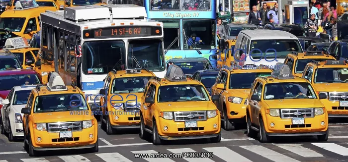 : 80191443 Yellow taxi cabs driving in the street : 80191443 Yellow taxi cabs driving in the street