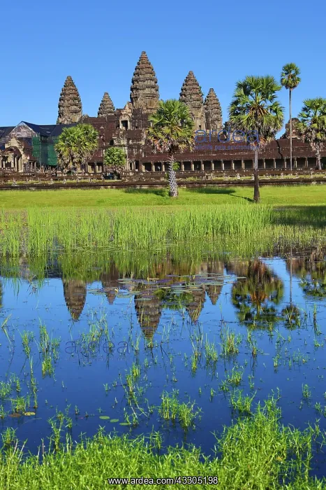 : 80191456 Angkor Wat Temple and reflection in reflecting : 80191456 Angkor Wat Temple and reflection in reflecting