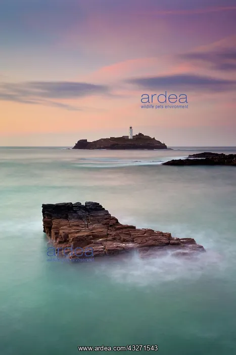 : 80200570 Seascape - at sunset Godrevy, Cornwall : 80200570 Seascape - at sunset Godrevy, Cornwall