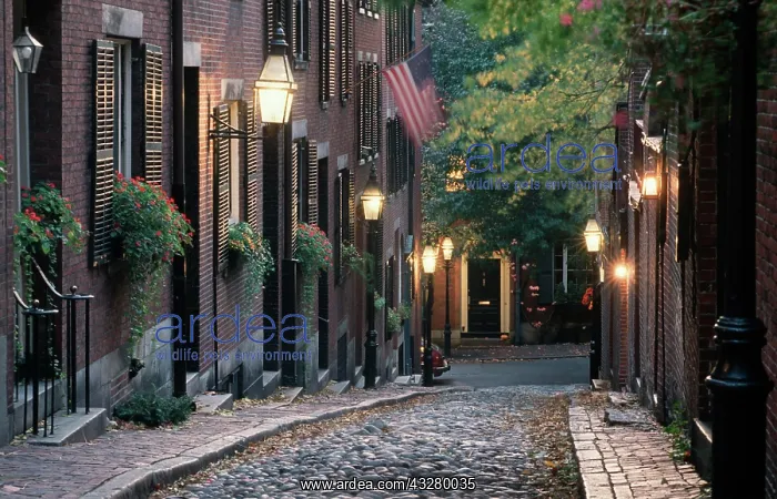  : Acorn Street at twilight, Beacon Hill, Boston, Massachusetts