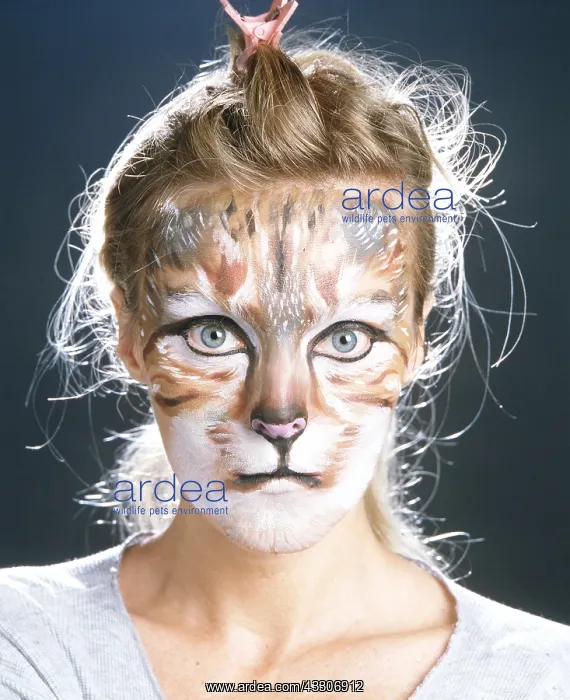 : Actress face made up as a Cat : Actress face made up as a Cat