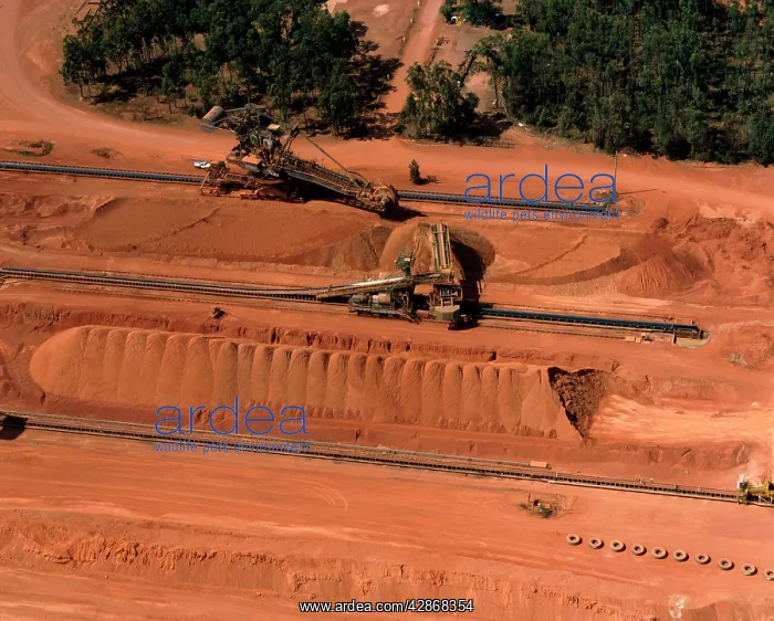 : Aerial - Bauxite mining used in aluminium manufacture : Aerial - Bauxite mining used in aluminium manufacture