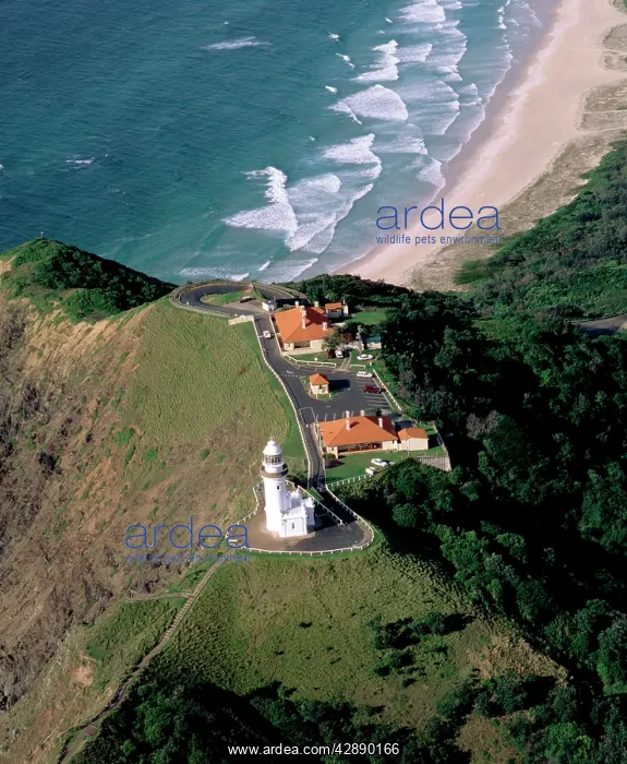 : Aerial - Byron Bay lighthouse from the air : Aerial - Byron Bay lighthouse from the air