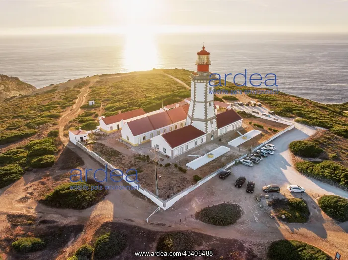 : Aerial drone view of lighthouse on Cabo Espichel c : Aerial drone view of lighthouse on Cabo Espichel c