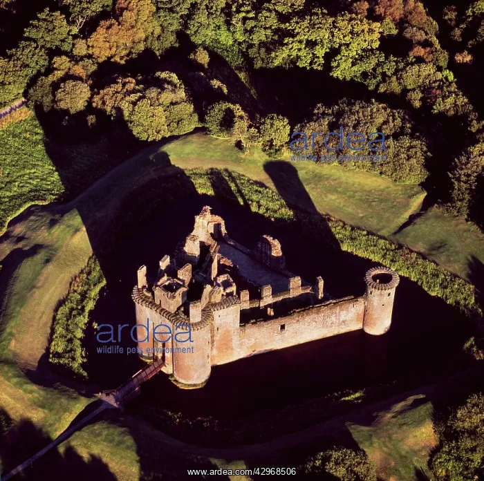 : Aerial image of Scotland, UK: Caerlaverock Castle : Aerial image of Scotland, UK: Caerlaverock Castle