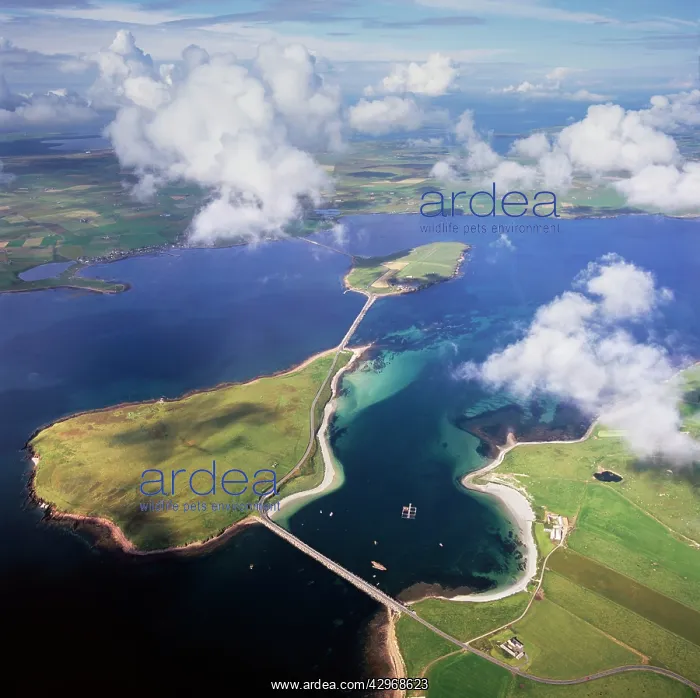 : Aerial image of Scotland, UK: Churchill Barriers : Aerial image of Scotland, UK: Churchill Barriers