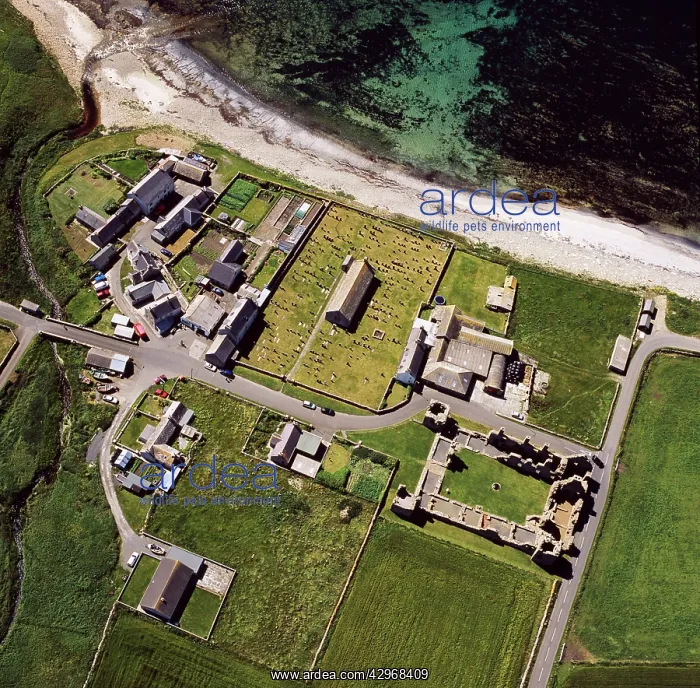 : Aerial image of Scotland, UK: Earl's Palace, Birsay : Aerial image of Scotland, UK: Earl's Palace, Birsay