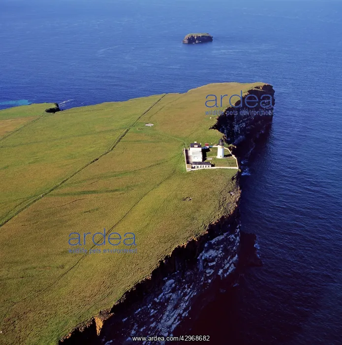 : Aerial image of Scotland, UK: Lighthouse at Copinsay : Aerial image of Scotland, UK: Lighthouse at Copinsay