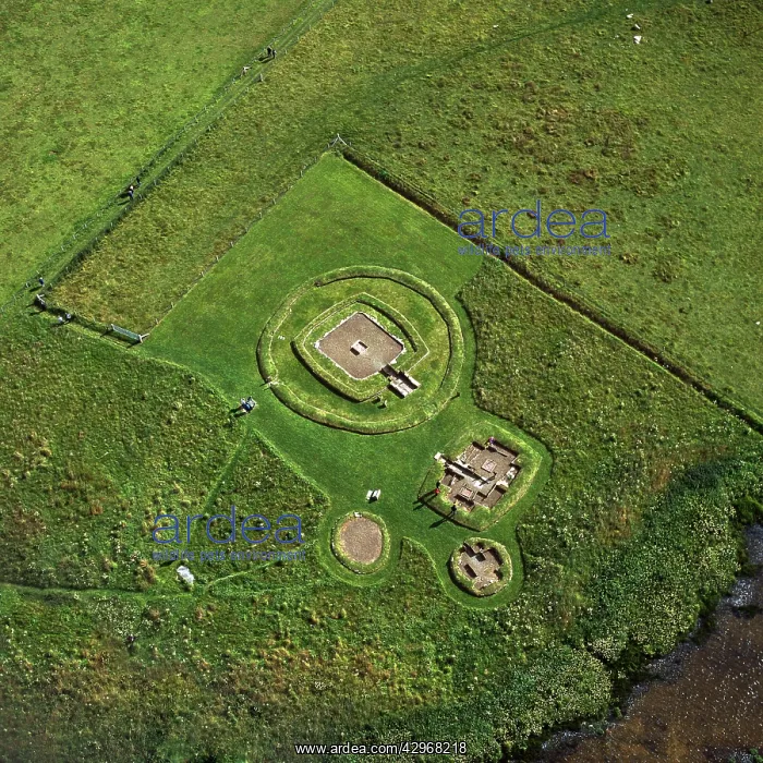 : Aerial image of Scotland, UK: The Neolithic Barnhouse : Aerial image of Scotland, UK: The Neolithic Barnhouse