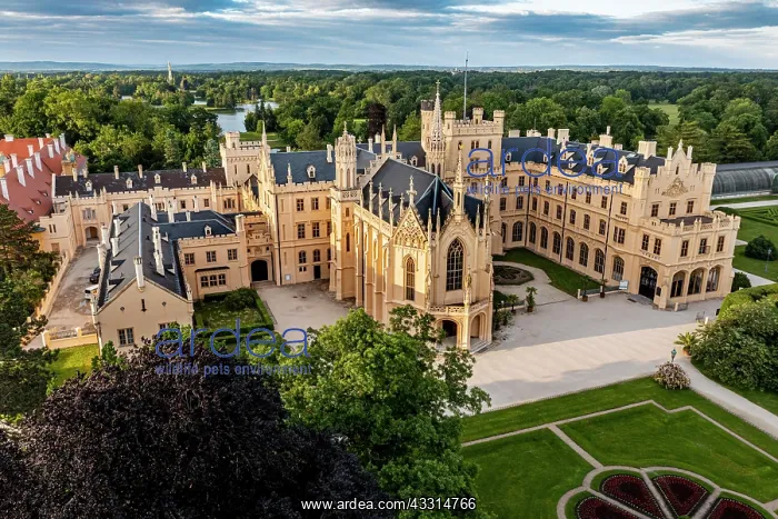 : Aerial of Lednice palace, Unesco site, Lednice?Valtice : Aerial of Lednice palace, Unesco site, Lednice?Valtice
