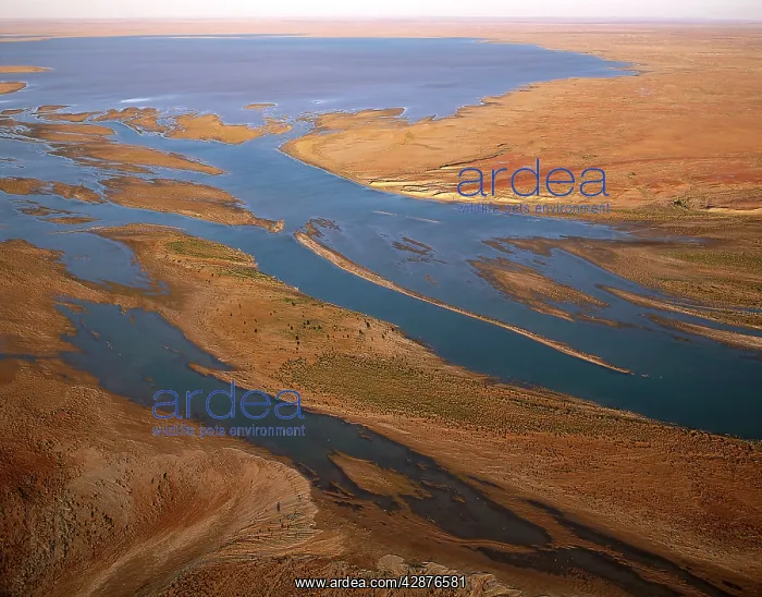 : Aerial - Margaret River flowing into Lake Eyre South : Aerial - Margaret River flowing into Lake Eyre South