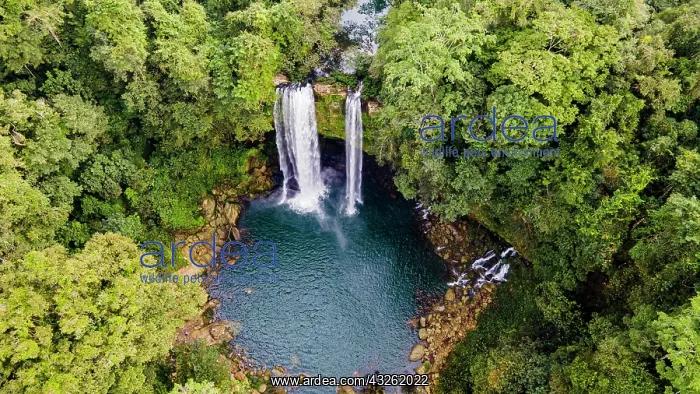 : Aerial of Misol Ha waterfall, Chiapas, Mexico, Central : Aerial of Misol Ha waterfall, Chiapas, Mexico, Central
