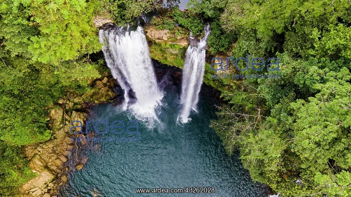 : Aerial of Misol Ha waterfall, Chiapas, Mexico, Central : Aerial of Misol Ha waterfall, Chiapas, Mexico, Central