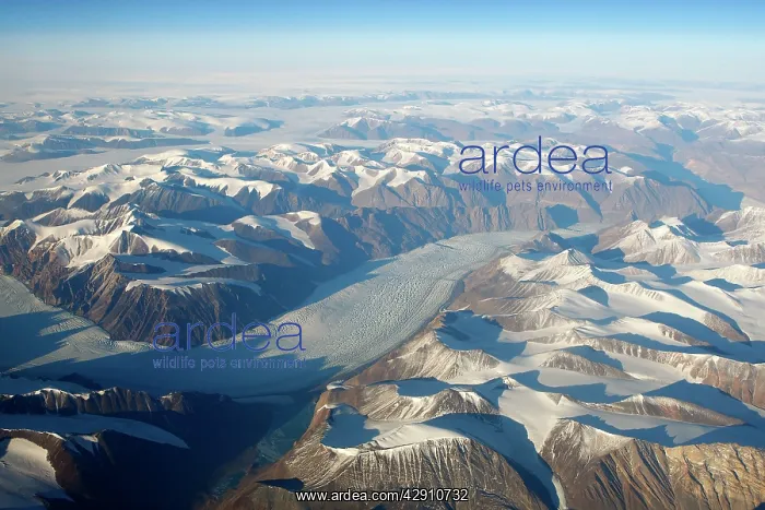 : Aerial of mountains & glacier - South East coast : Aerial of mountains & glacier - South East coast