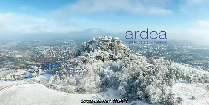 : Aerial panorama of the snow-covered Hegau volcano : Aerial panorama of the snow-covered Hegau volcano