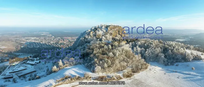 : Aerial panorama of the snow-covered Hegau volcano : Aerial panorama of the snow-covered Hegau volcano