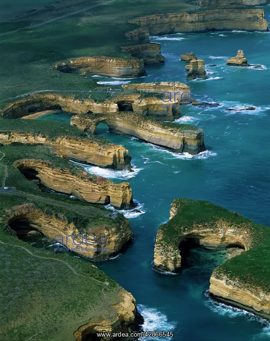 : Aerial - Port Campbell National Park with Muttonbird : Aerial - Port Campbell National Park with Muttonbird