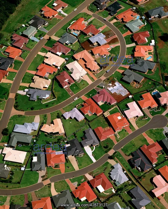 : Aerial - Suburban housing development : Aerial - Suburban housing development