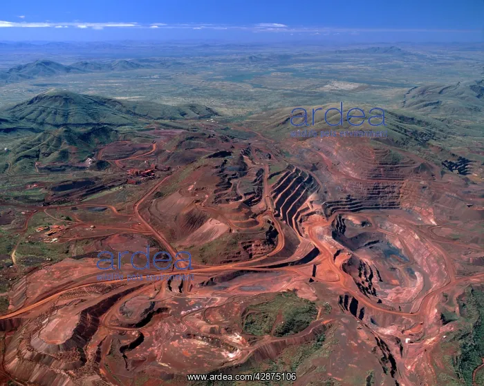 : Aerial - Tom Price iron ore-open cut mine Hamersley Range : Aerial - Tom Price iron ore-open cut mine Hamersley Range