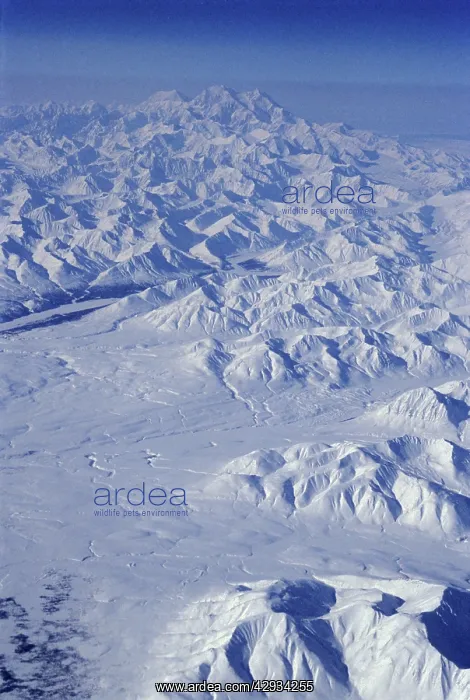 : Aerial view of Alaska Range with Mount McKinley : Aerial view of Alaska Range with Mount McKinley