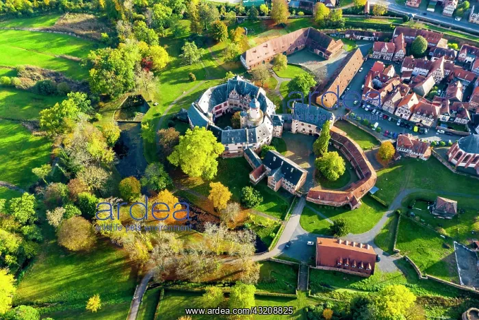 : Aerial view, Badingen Castle, Badingen, Hesse, Germany : Aerial view, Badingen Castle, Badingen, Hesse, Germany