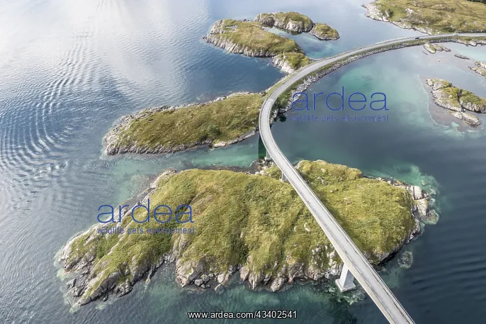 : Aerial view of bridge connecting islands at the : Aerial view of bridge connecting islands at the