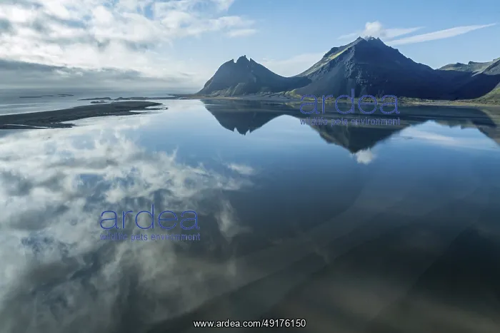 : Aerial view over the calm sea to Mt : Aerial view over the calm sea to Mt