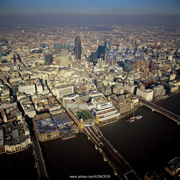 : Aerial view of Canon Street, the River Thames and : Aerial view of Canon Street, the River Thames and