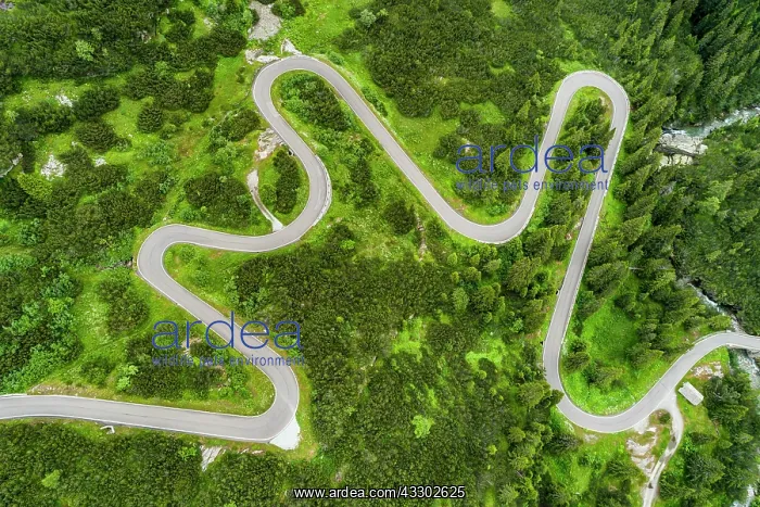 : Aerial view, curvy pass road San Bernadino Pass : Aerial view, curvy pass road San Bernadino Pass