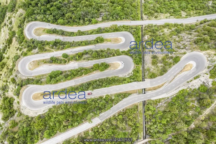 : Aerial view, drone shot, Mountain pass road with : Aerial view, drone shot, Mountain pass road with