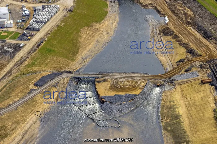 : Aerial view, fish ladder in the Emscher estuary : Aerial view, fish ladder in the Emscher estuary