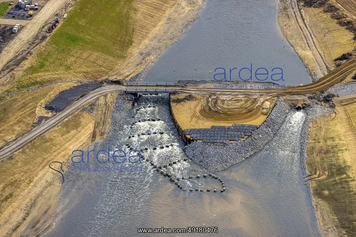 : Aerial view, fish ladder in the Emscher estuary : Aerial view, fish ladder in the Emscher estuary