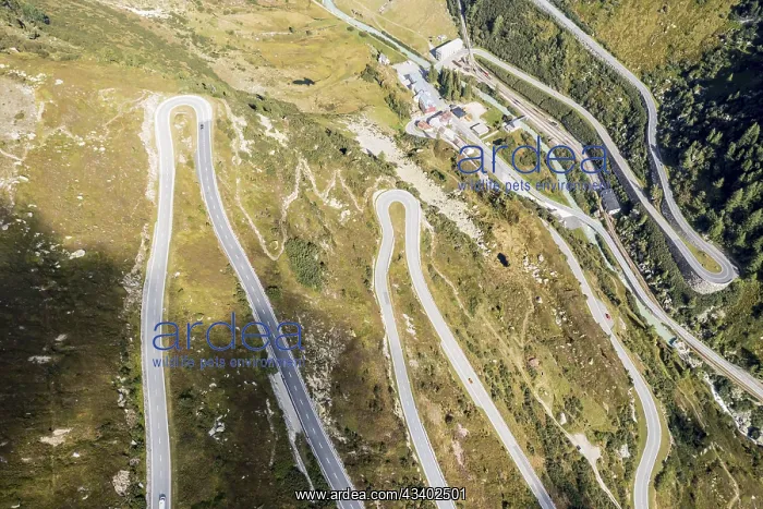: Aerial view of Grimsel mountain pass, southern slopes : Aerial view of Grimsel mountain pass, southern slopes
