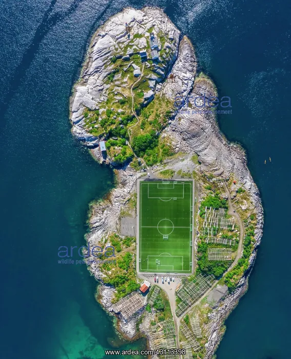  : Aerial view, Henningsvaer with football stadium