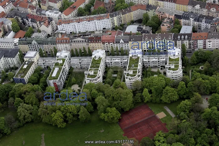 : Aerial view, houses with roof gardens, Munich : Aerial view, houses with roof gardens, Munich