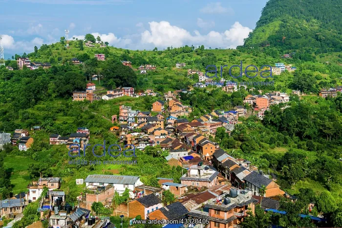 : Aerial view on the houses of town, spread across : Aerial view on the houses of town, spread across