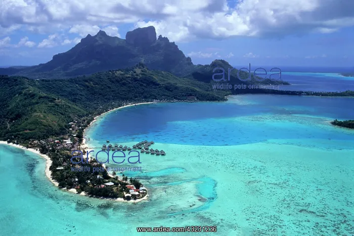: Aerial view of the island of Bora Bora in : Aerial view of the island of Bora Bora in