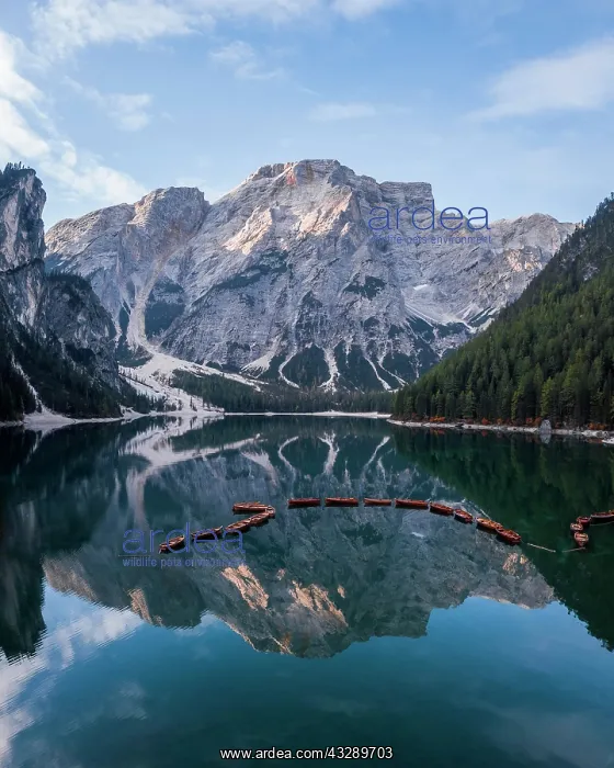 : Aerial view, Lake Prags Lake with boats, Lake Prags : Aerial view, Lake Prags Lake with boats, Lake Prags