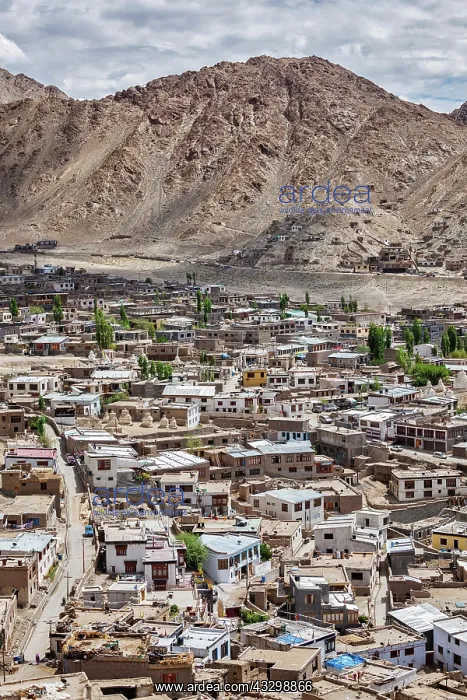 : Aerial view of Leh town in Himalayas from above : Aerial view of Leh town in Himalayas from above