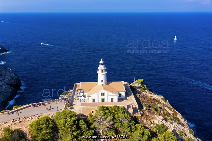 : Aerial view, Lighthouse Far de Capdepera with cliffs : Aerial view, Lighthouse Far de Capdepera with cliffs