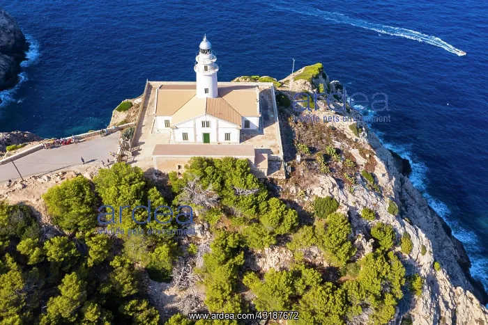 : Aerial view, Lighthouse Far de Capdepera with cliffs : Aerial view, Lighthouse Far de Capdepera with cliffs