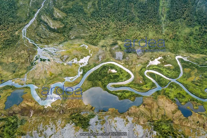 : Aerial view, meandering river landscape in the Rapa : Aerial view, meandering river landscape in the Rapa