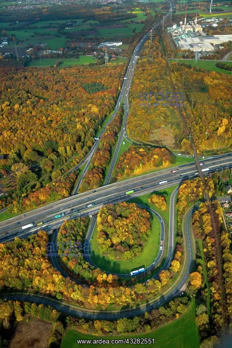 : Aerial view, motorway junction Bottrop, motorway : Aerial view, motorway junction Bottrop, motorway