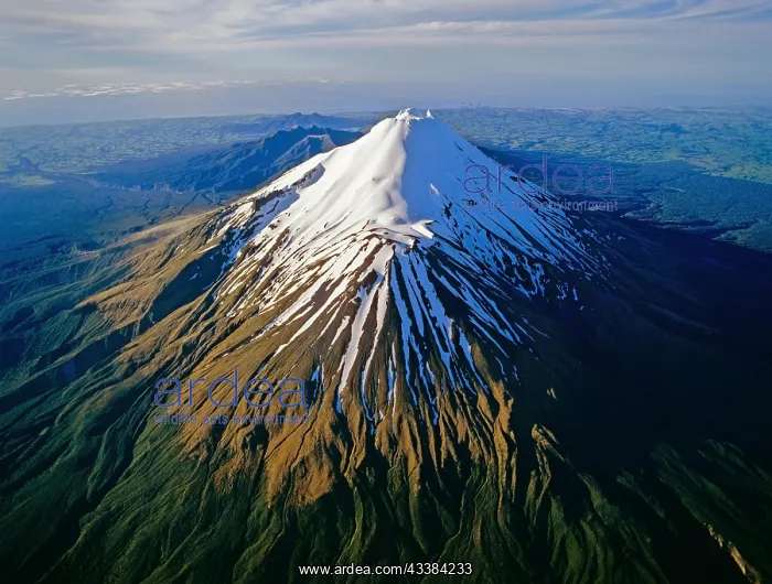 : Aerial view of Mount Taranaki North Island New Zealand : Aerial view of Mount Taranaki North Island New Zealand