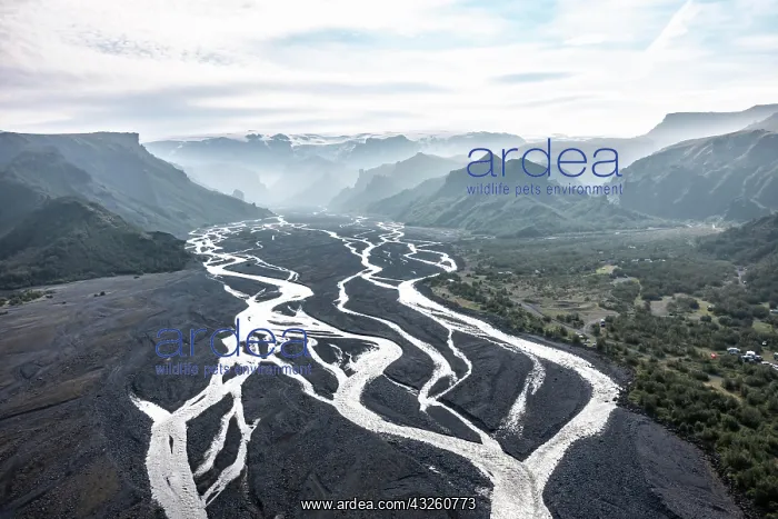 : Aerial view, panorama, mountains and glacier river : Aerial view, panorama, mountains and glacier river