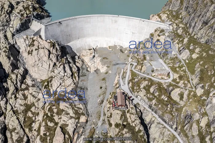 : Aerial view of reservoir dam Barrage du Vieux Emosson : Aerial view of reservoir dam Barrage du Vieux Emosson
