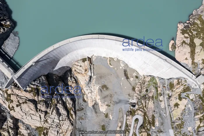 : Aerial view of reservoir dam Barrage du Vieux Emosson : Aerial view of reservoir dam Barrage du Vieux Emosson